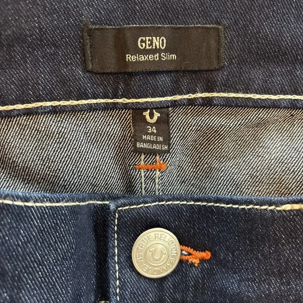 NWT True Religion Geno SN Slim Jeans 34x32 Dark Migration Wash Denim 5 Pocket